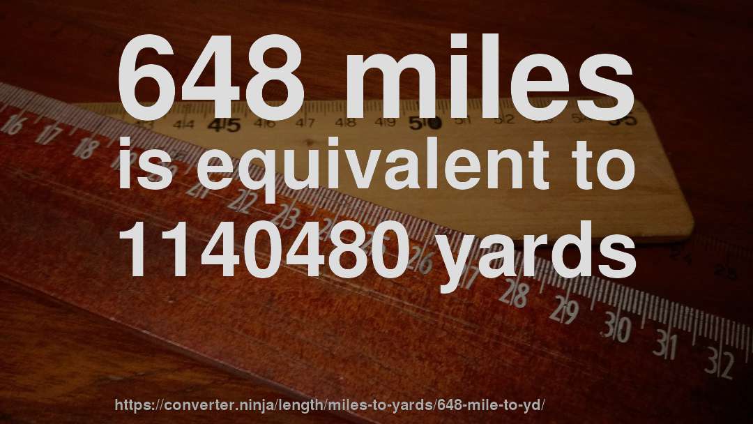 648 miles is equivalent to 1140480 yards