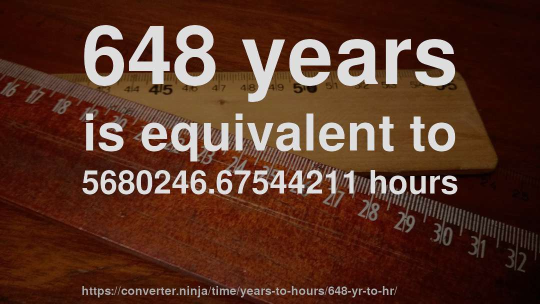 648 years is equivalent to 5680246.67544211 hours