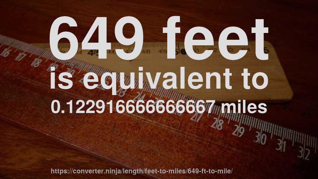 649 feet is equivalent to 0.122916666666667 miles