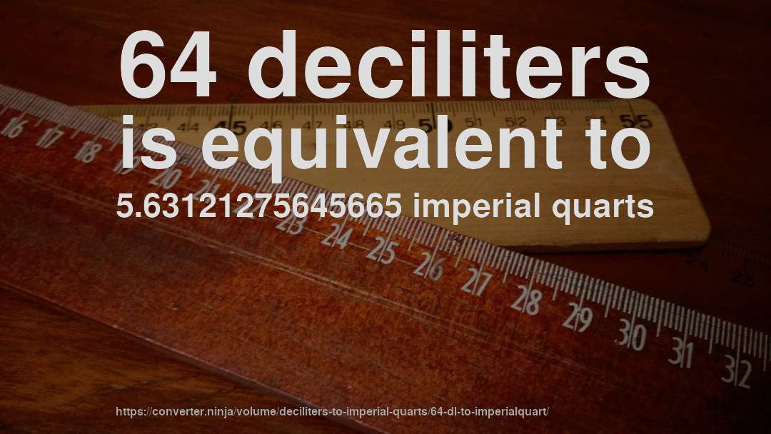 64 deciliters is equivalent to 5.63121275645665 imperial quarts