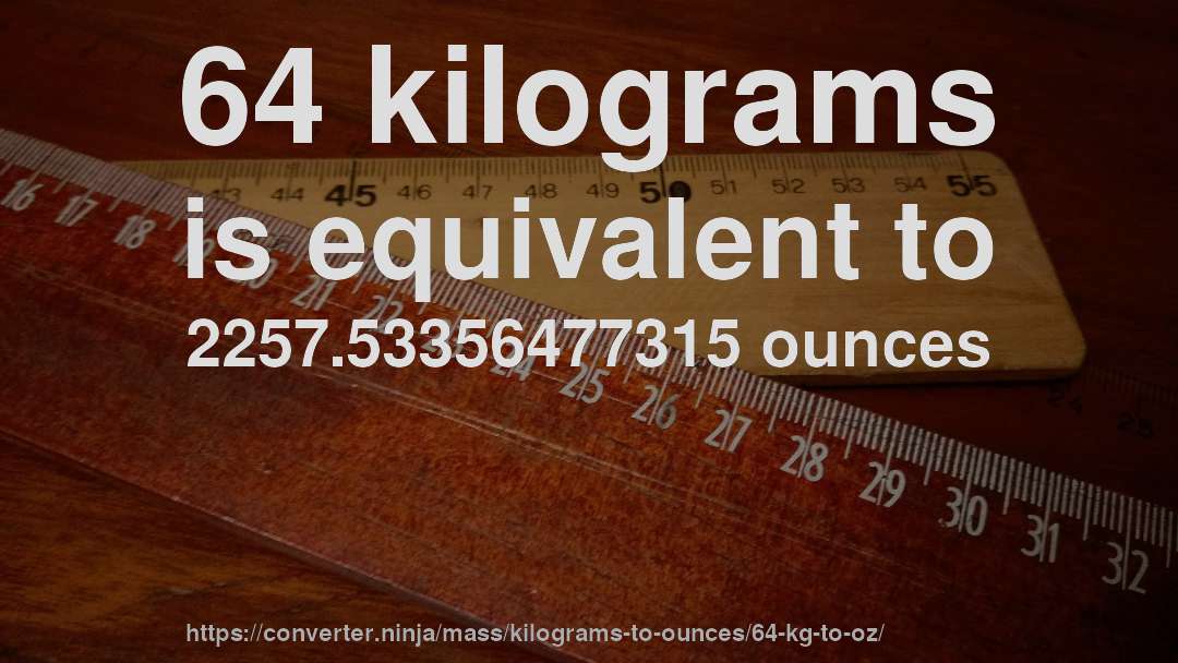 64 kilograms is equivalent to 2257.53356477315 ounces