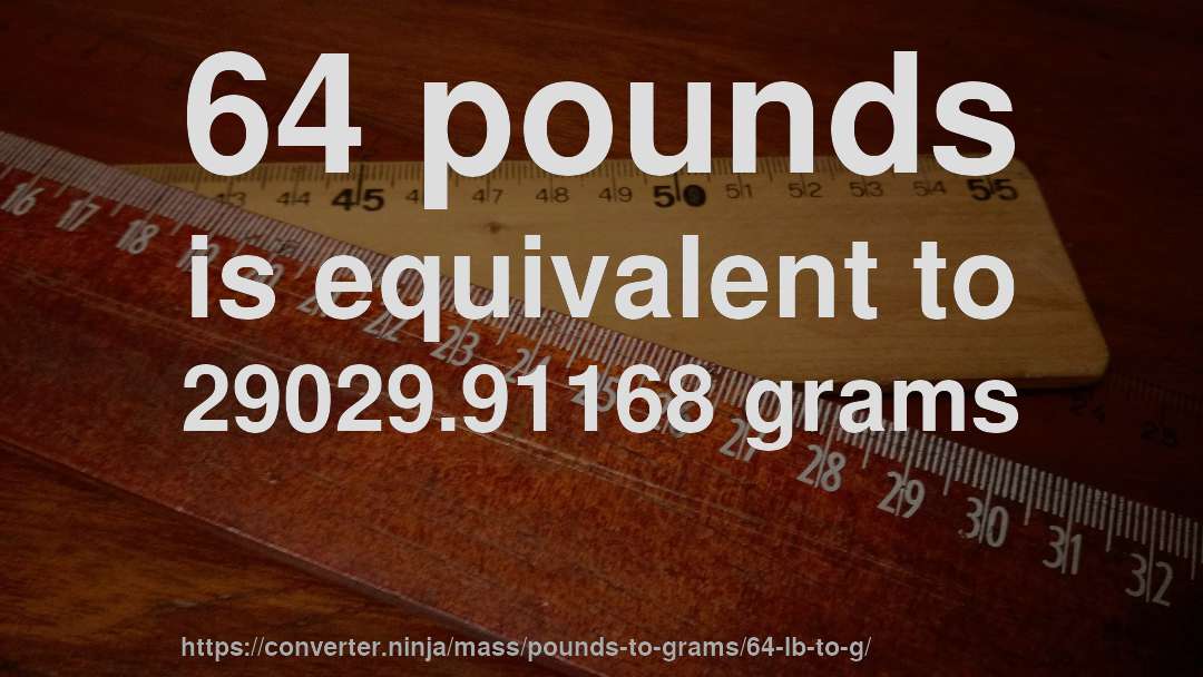 64 pounds is equivalent to 29029.91168 grams