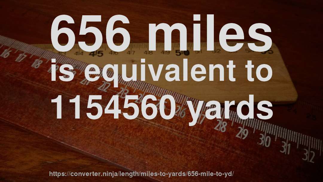 656 miles is equivalent to 1154560 yards
