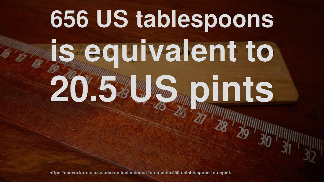 656 US tablespoons is equivalent to 20.5 US pints