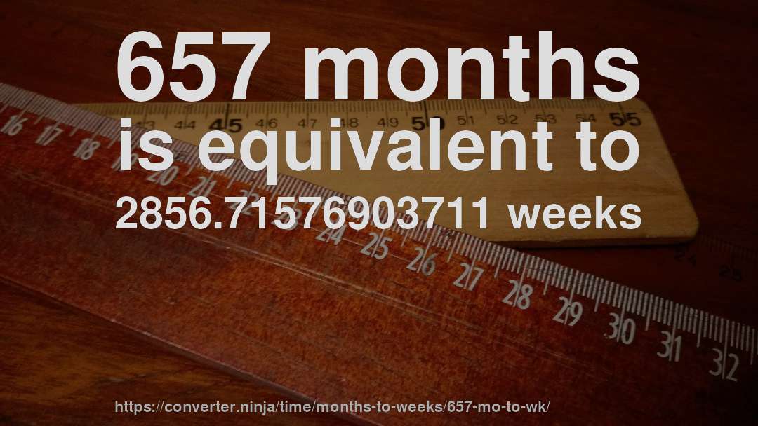 657 months is equivalent to 2856.71576903711 weeks