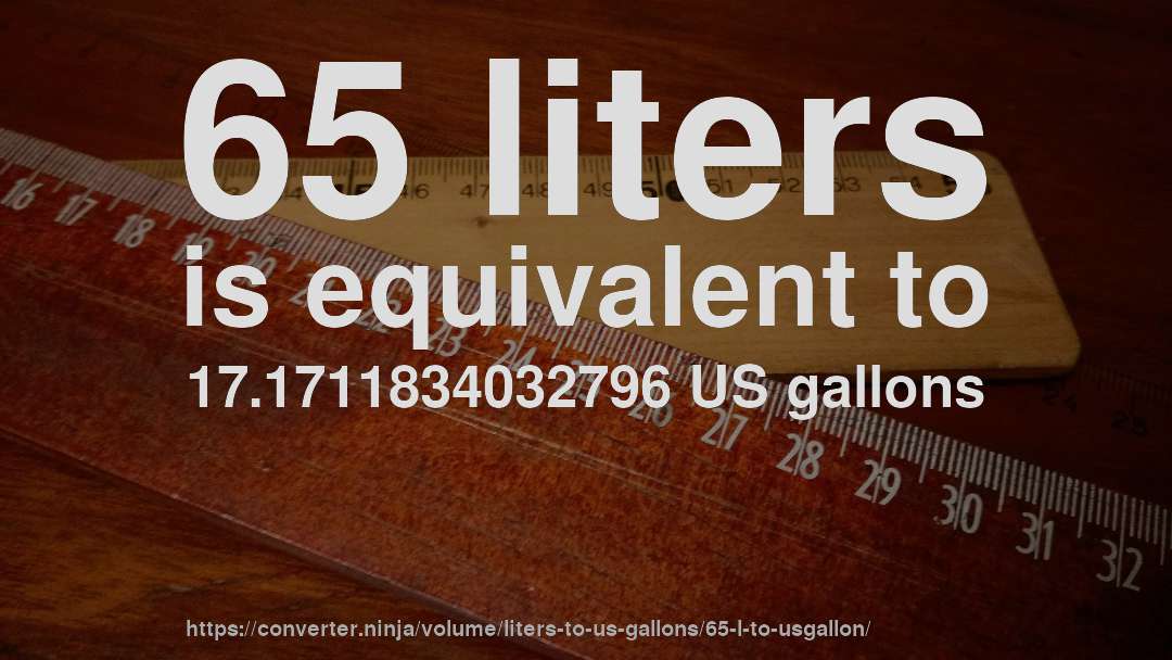 65 liters is equivalent to 17.1711834032796 US gallons