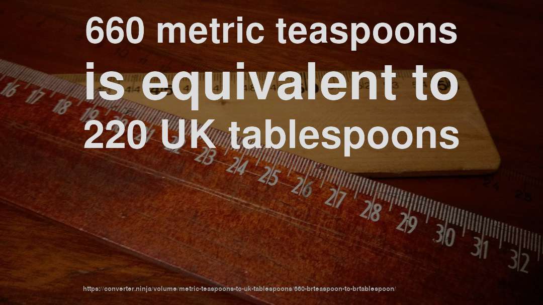 660 metric teaspoons is equivalent to 220 UK tablespoons