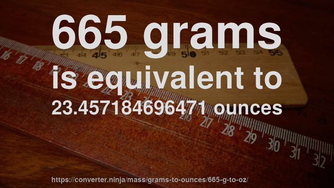 665 grams is equivalent to 23.457184696471 ounces
