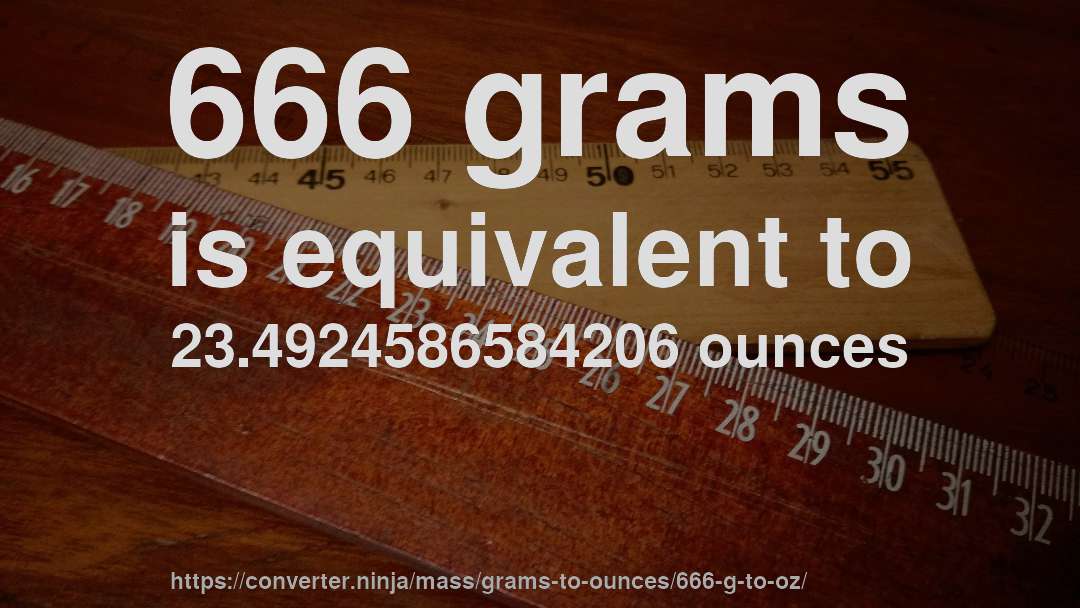 666 grams is equivalent to 23.4924586584206 ounces