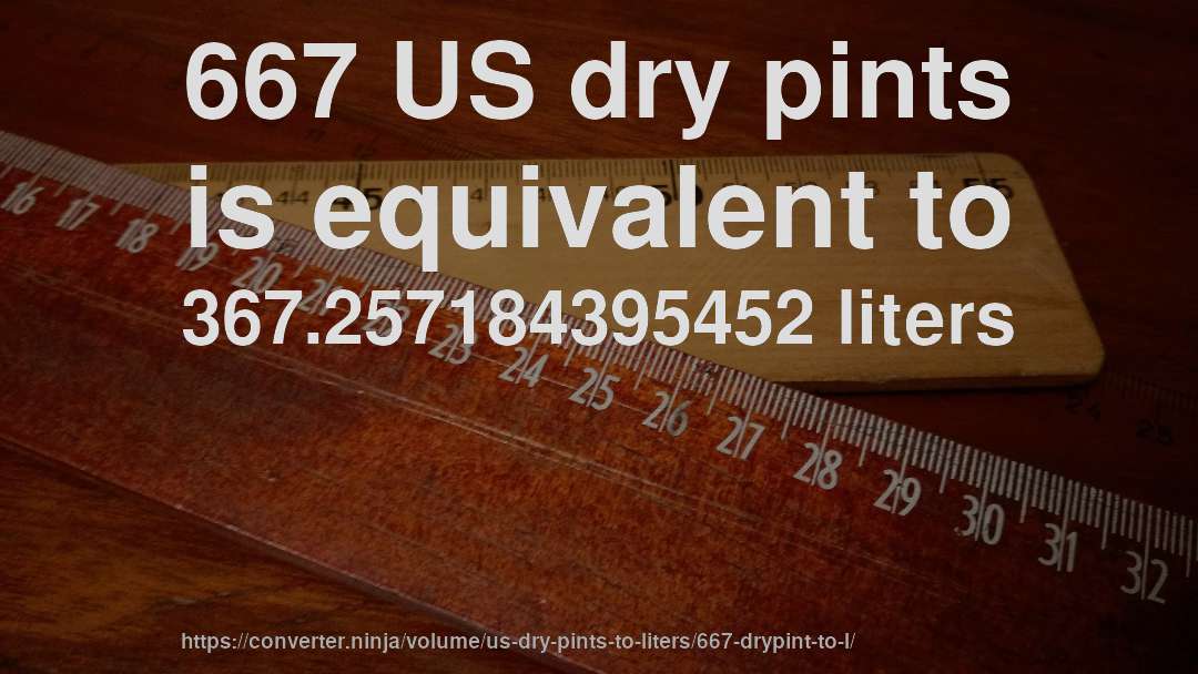 667 US dry pints is equivalent to 367.257184395452 liters