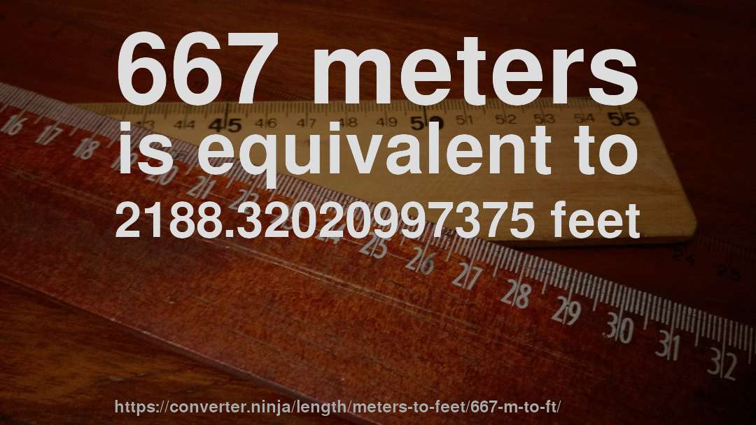 667 meters is equivalent to 2188.32020997375 feet