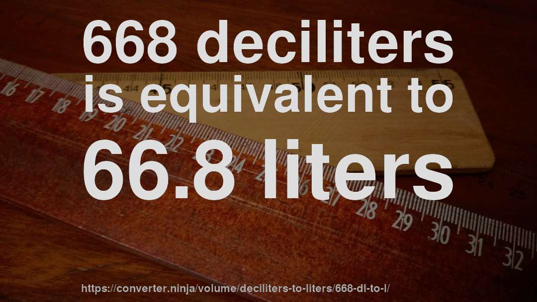 668 deciliters is equivalent to 66.8 liters