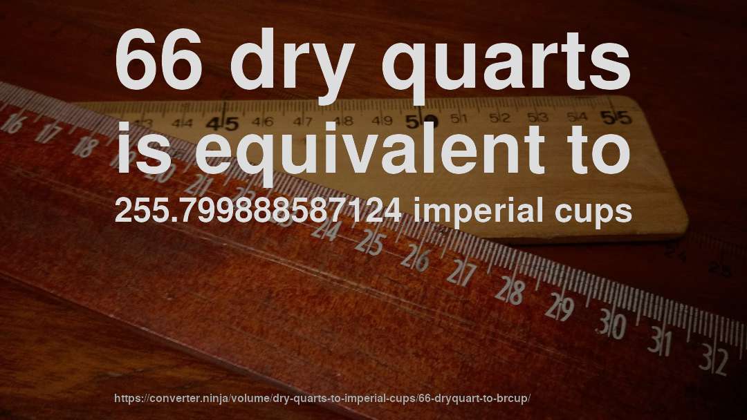 66 dry quarts is equivalent to 255.799888587124 imperial cups