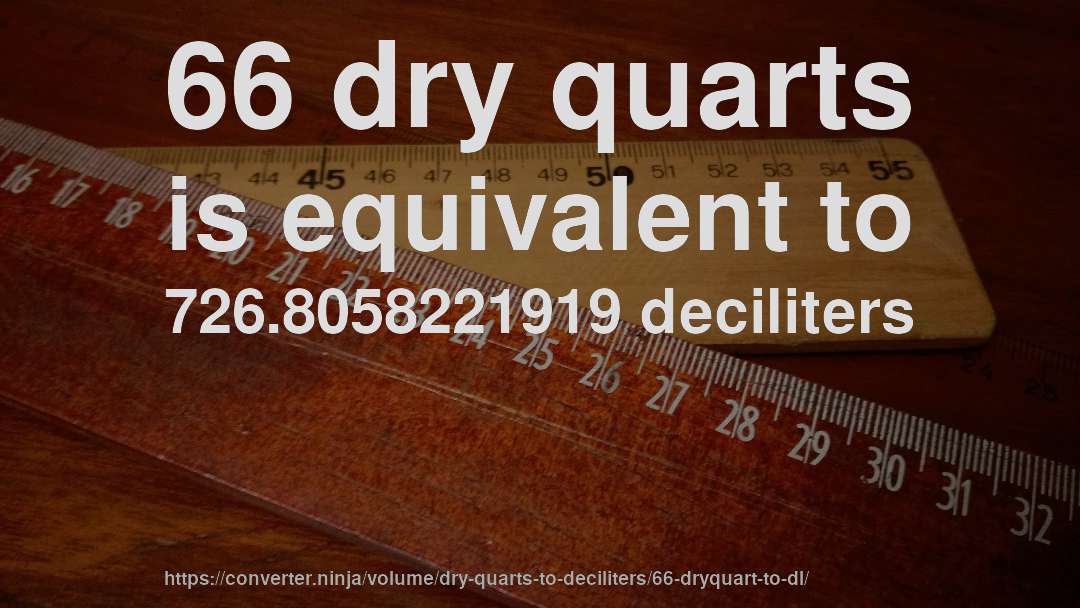 66 dry quarts is equivalent to 726.8058221919 deciliters