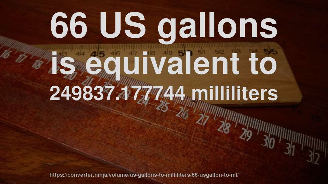 66 US gallons is equivalent to 249837.177744 milliliters