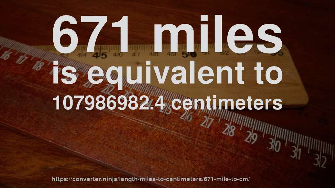 671 miles is equivalent to 107986982.4 centimeters