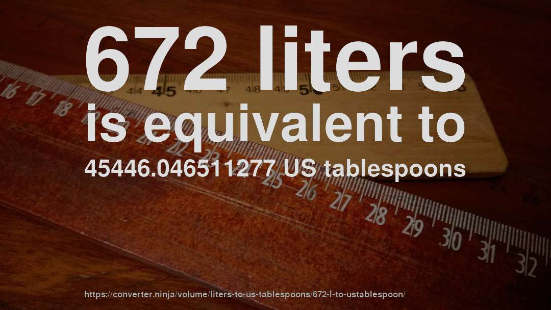 672 liters is equivalent to 45446.046511277 US tablespoons