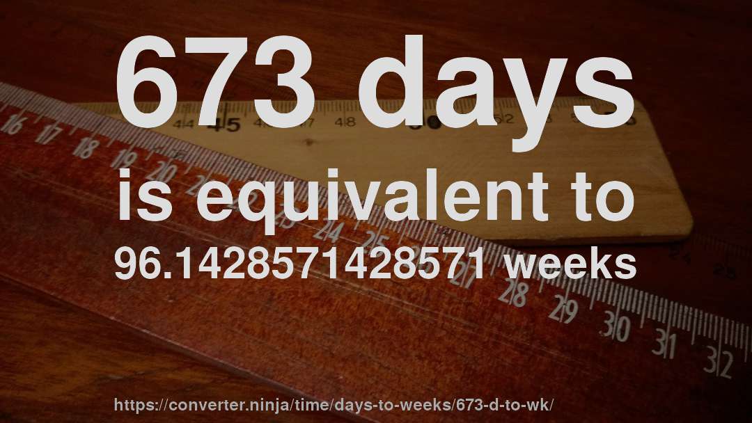 673 days is equivalent to 96.1428571428571 weeks