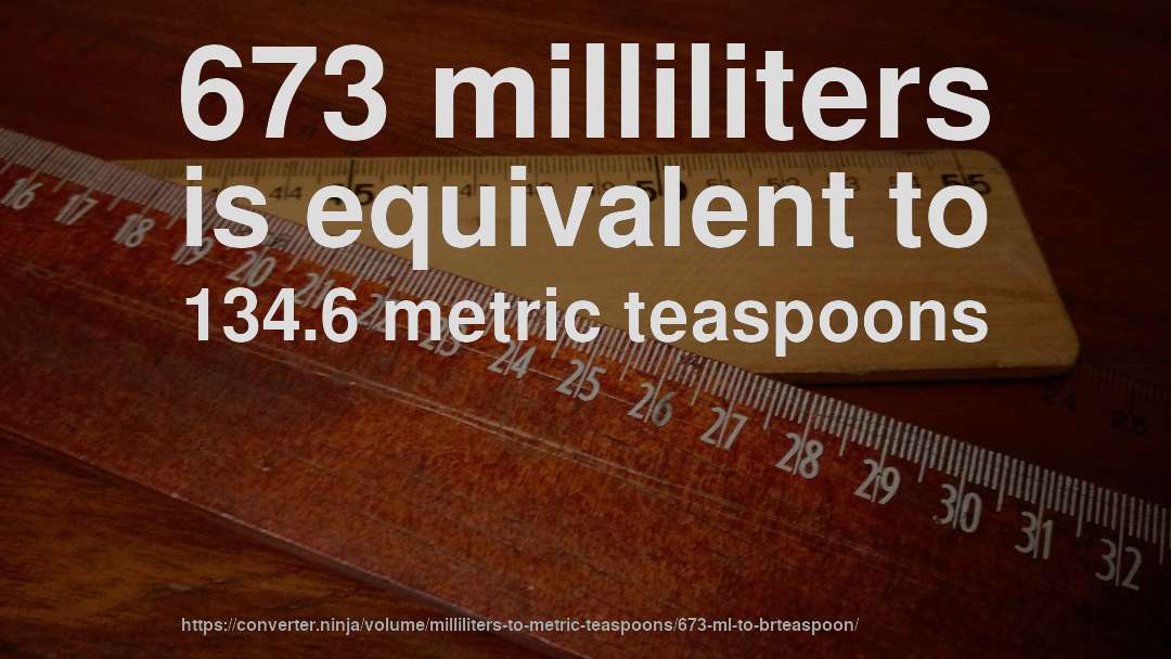 673 milliliters is equivalent to 134.6 metric teaspoons