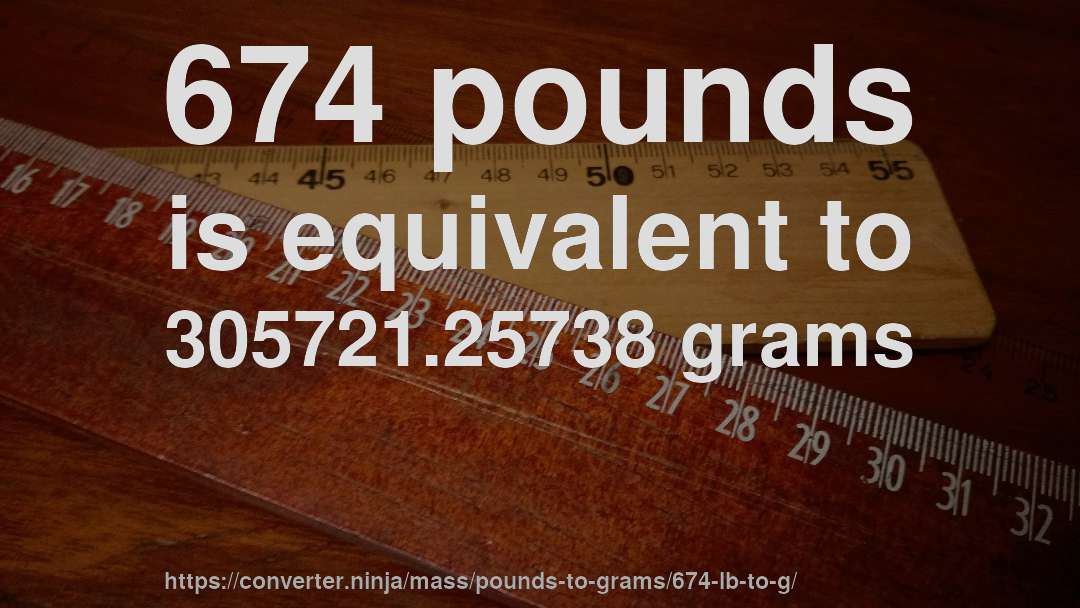 674 pounds is equivalent to 305721.25738 grams