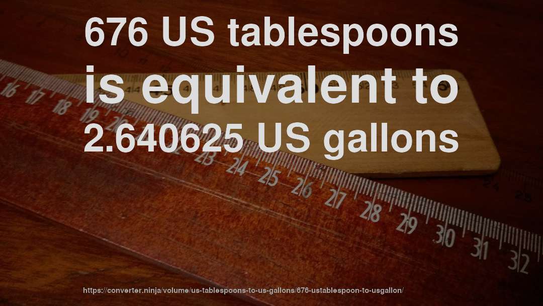 676 US tablespoons is equivalent to 2.640625 US gallons