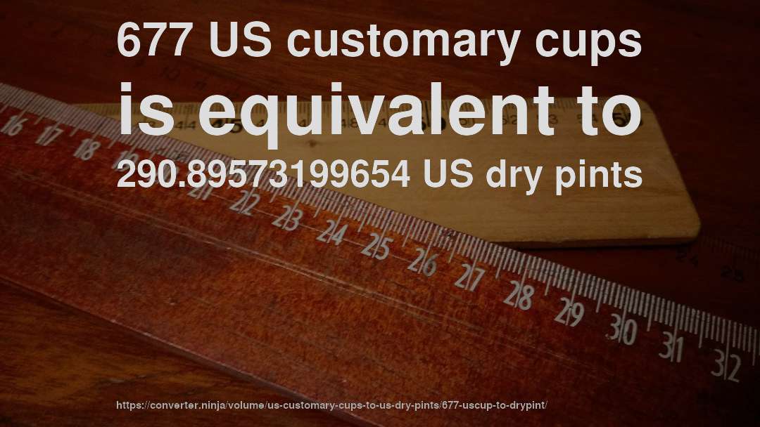 677 US customary cups is equivalent to 290.89573199654 US dry pints