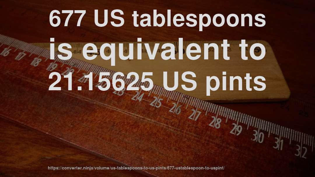 677 US tablespoons is equivalent to 21.15625 US pints