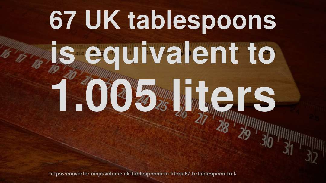67 UK tablespoons is equivalent to 1.005 liters