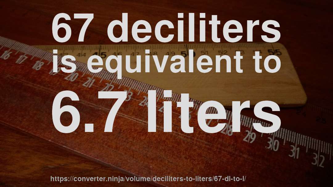 67 deciliters is equivalent to 6.7 liters