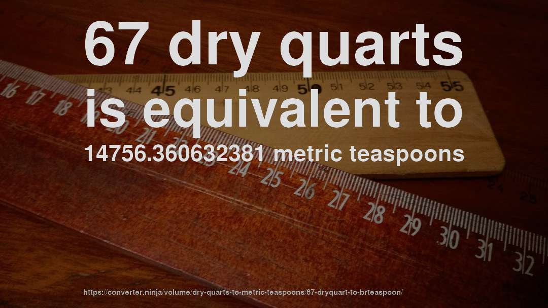 67 dry quarts is equivalent to 14756.360632381 metric teaspoons