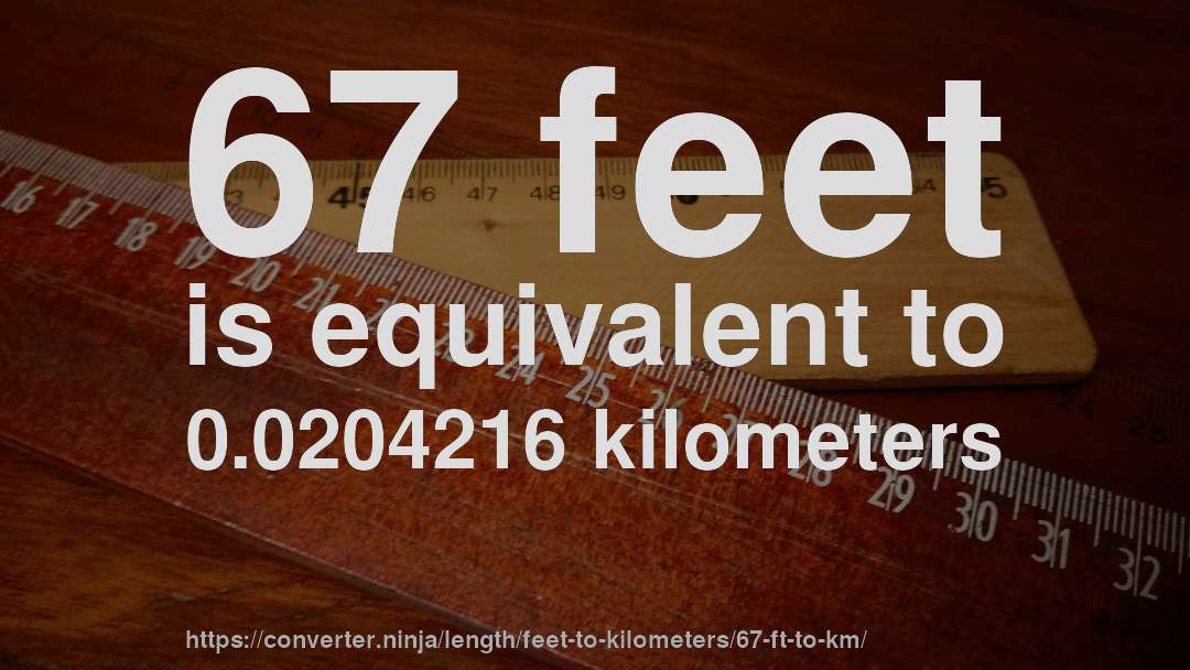 67 feet is equivalent to 0.0204216 kilometers