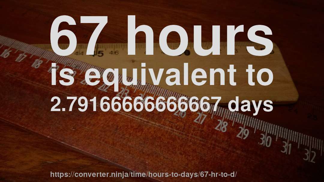 67 hours is equivalent to 2.79166666666667 days