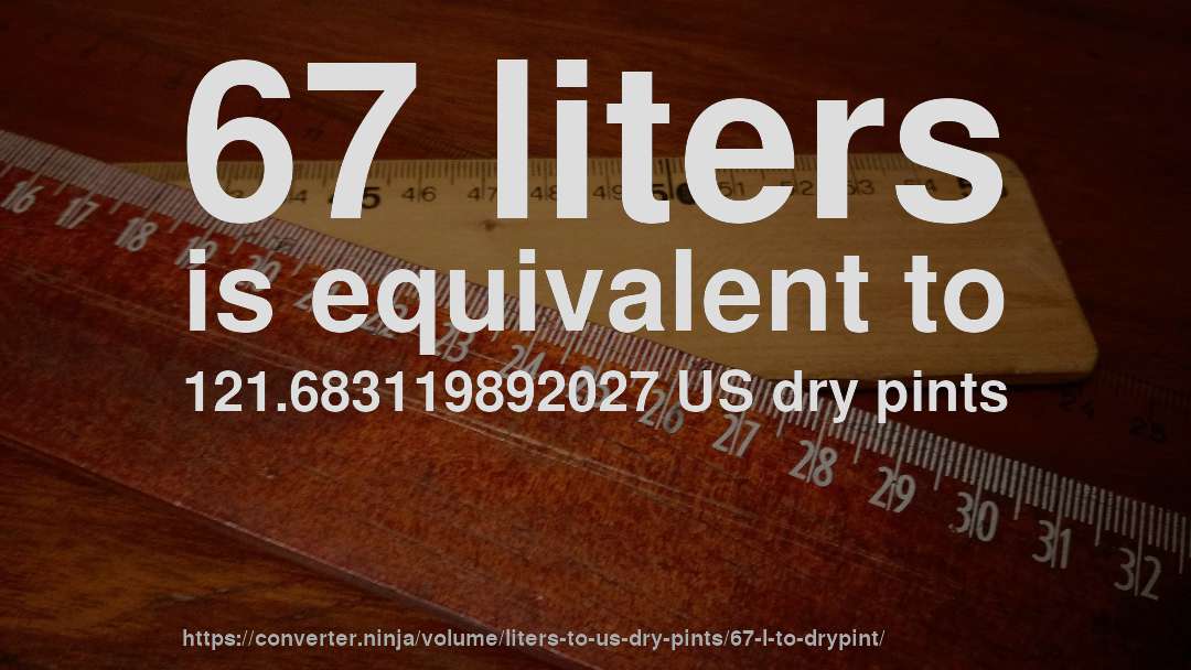 67 liters is equivalent to 121.683119892027 US dry pints