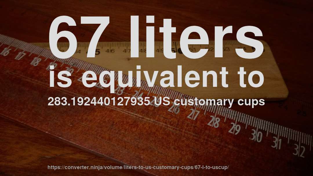 67 liters is equivalent to 283.192440127935 US customary cups