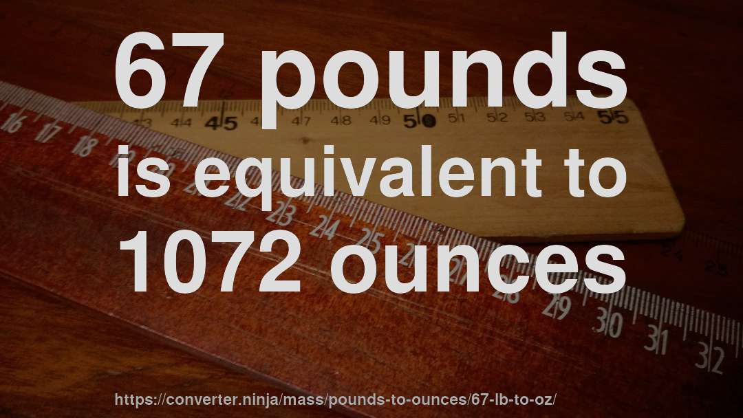 67 pounds is equivalent to 1072 ounces
