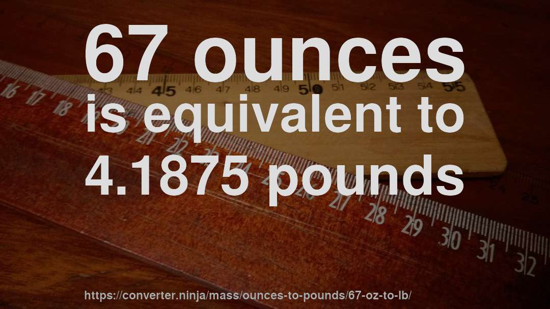 67 ounces is equivalent to 4.1875 pounds