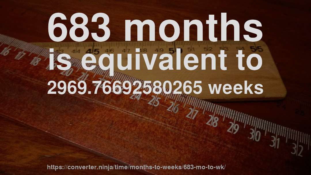683 months is equivalent to 2969.76692580265 weeks