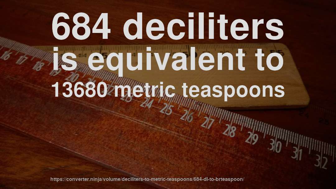 684 deciliters is equivalent to 13680 metric teaspoons