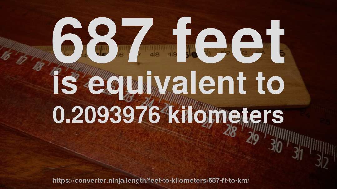 687 feet is equivalent to 0.2093976 kilometers