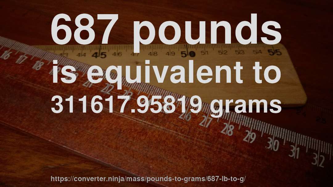 687 pounds is equivalent to 311617.95819 grams