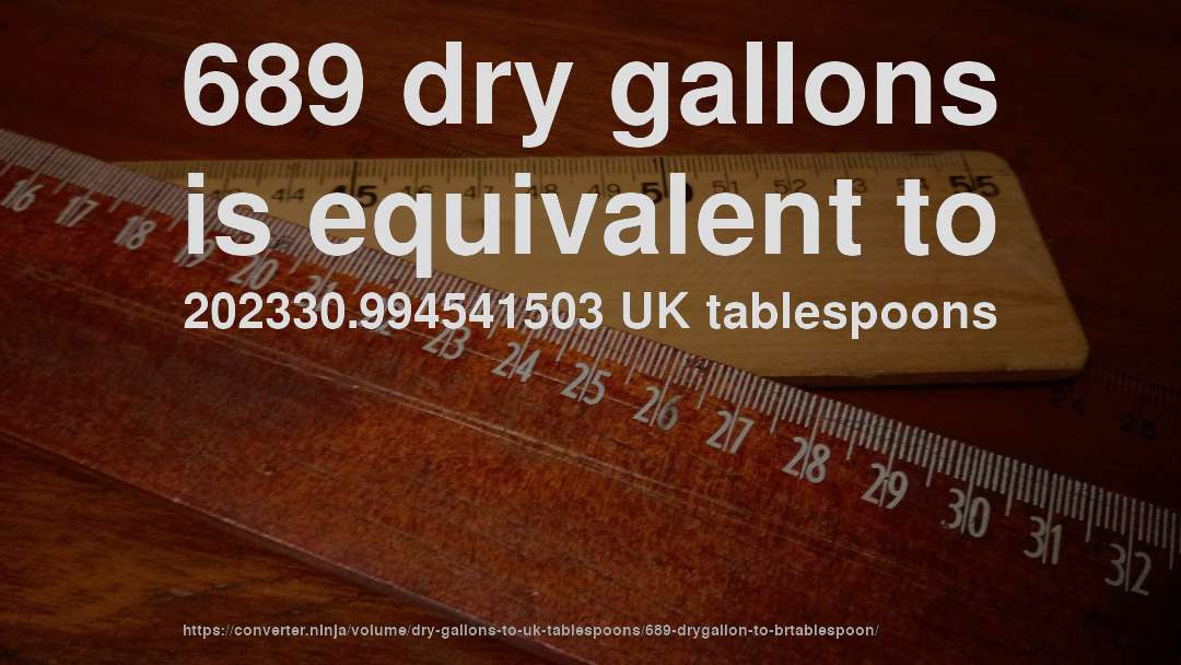 689 dry gallons is equivalent to 202330.994541503 UK tablespoons