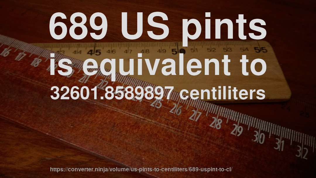 689 US pints is equivalent to 32601.8589897 centiliters