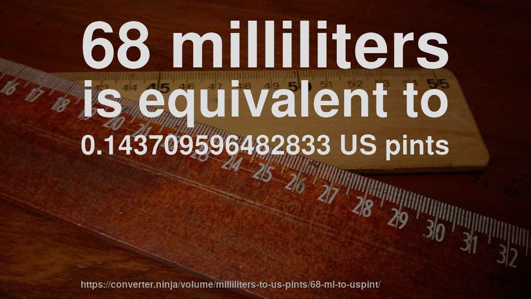 68 milliliters is equivalent to 0.143709596482833 US pints