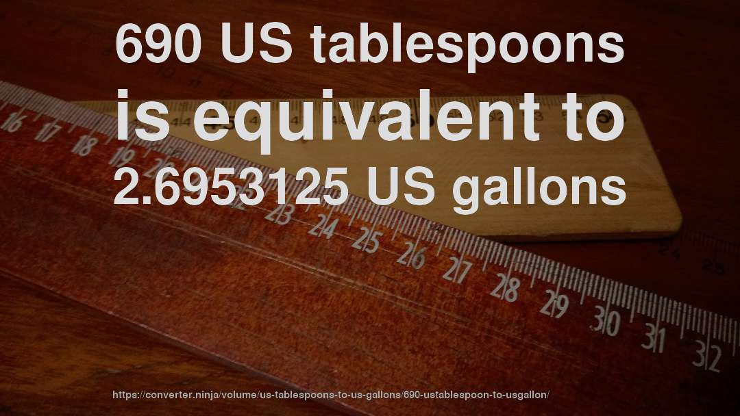 690 US tablespoons is equivalent to 2.6953125 US gallons