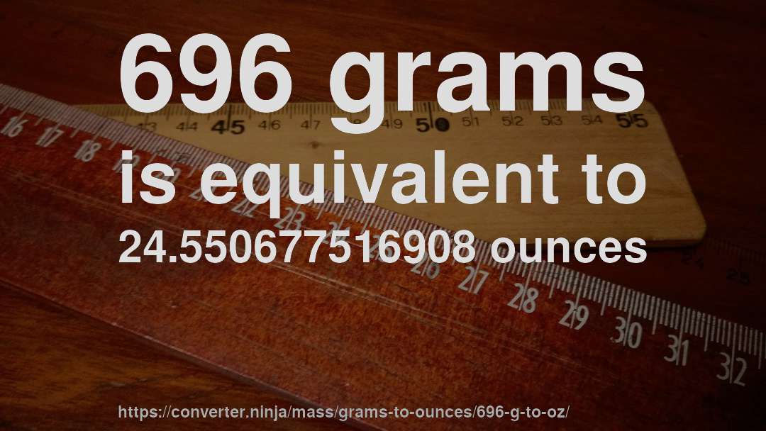 696 grams is equivalent to 24.550677516908 ounces
