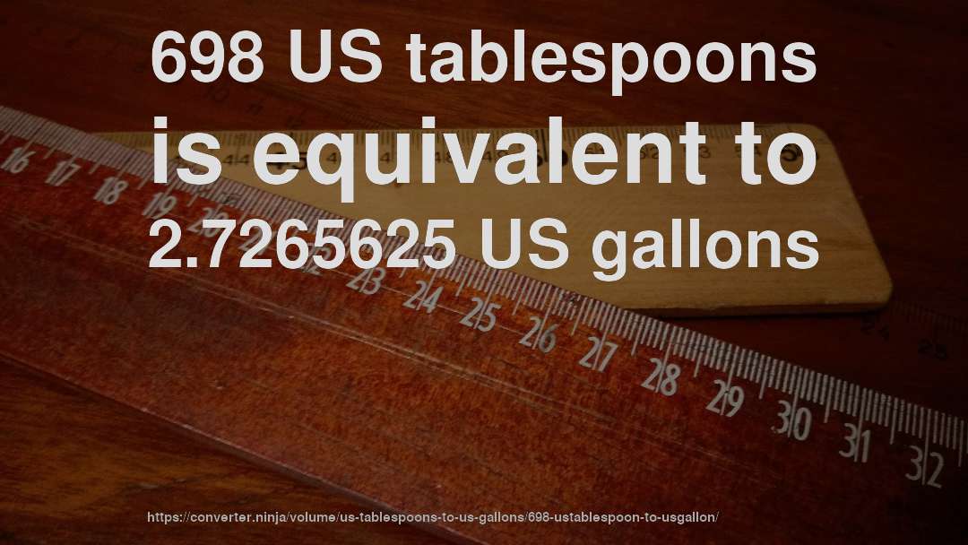 698 US tablespoons is equivalent to 2.7265625 US gallons