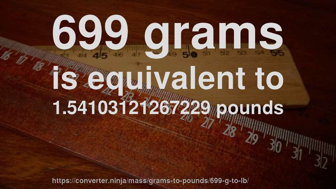 699 grams is equivalent to 1.54103121267229 pounds