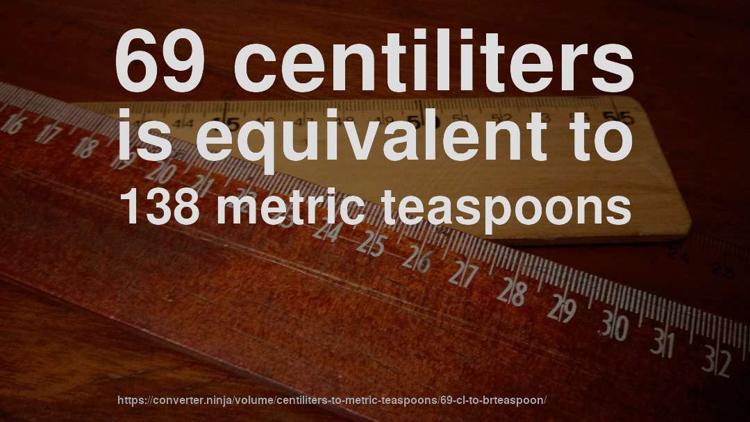 69 centiliters is equivalent to 138 metric teaspoons