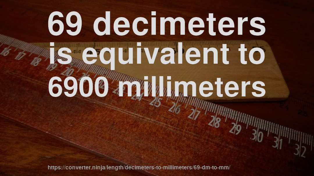69 decimeters is equivalent to 6900 millimeters