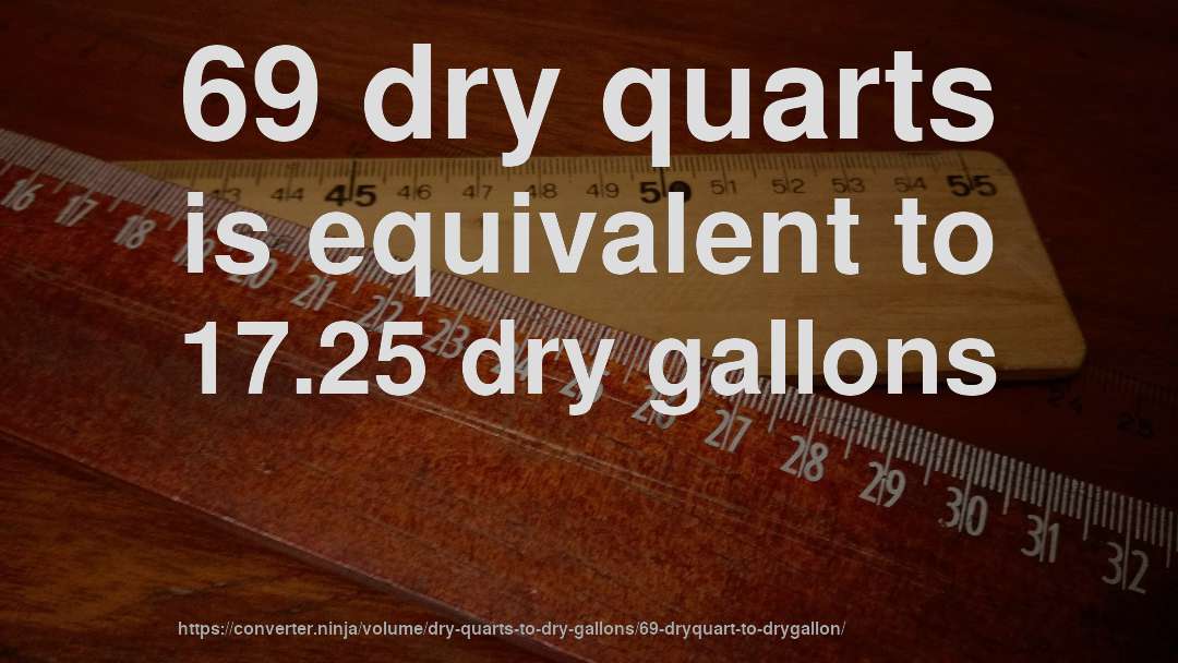 69 dry quarts is equivalent to 17.25 dry gallons